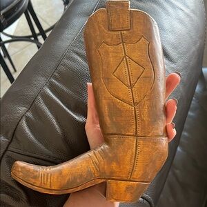 Vtg Wooden Brown Western Boot Candle Holder